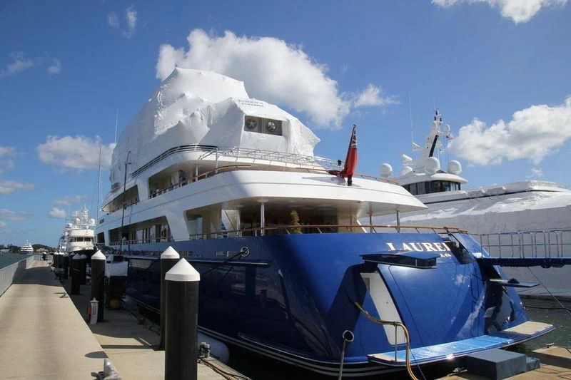 a large white boat aboard LAUREL Yacht for Charter