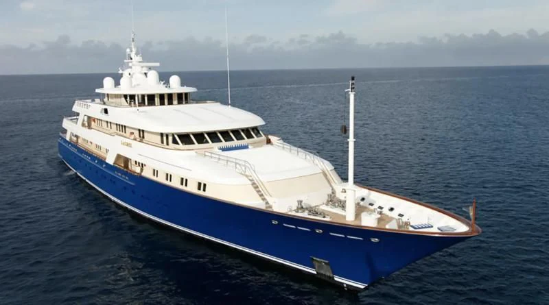 a large white boat in the water aboard LAUREL Yacht for Charter