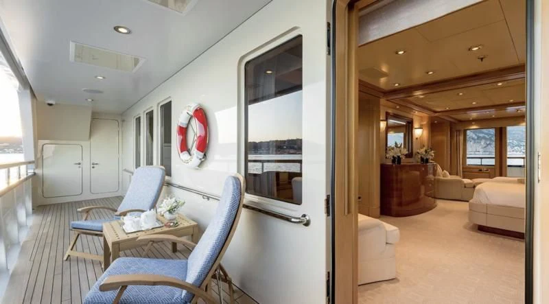 inside of a car aboard LAUREL Yacht for Charter