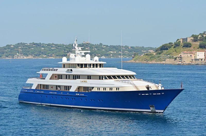 a large boat in the water aboard LAUREL Yacht for Charter