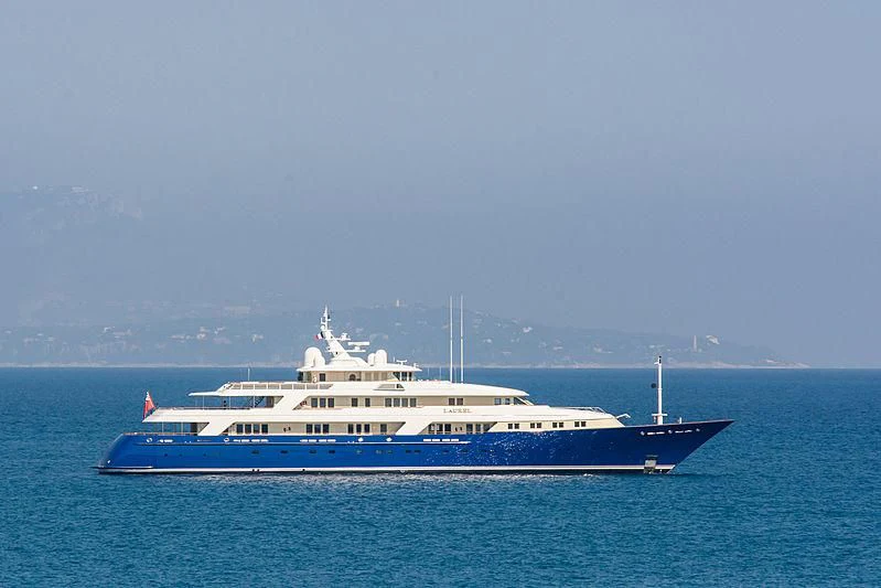 a large white boat in the water aboard LAUREL Yacht for Charter