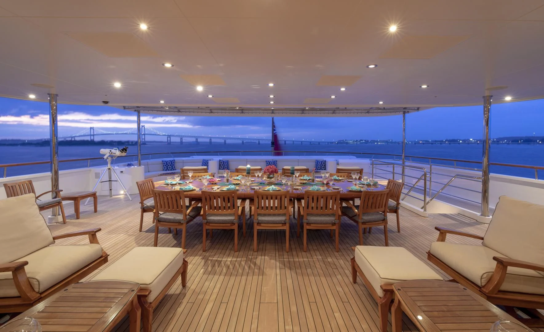 a room with a table and chairs aboard LAUREL Yacht for Charter