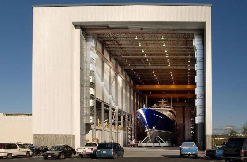 a large building with a large metal structure aboard LAUREL Yacht for Charter