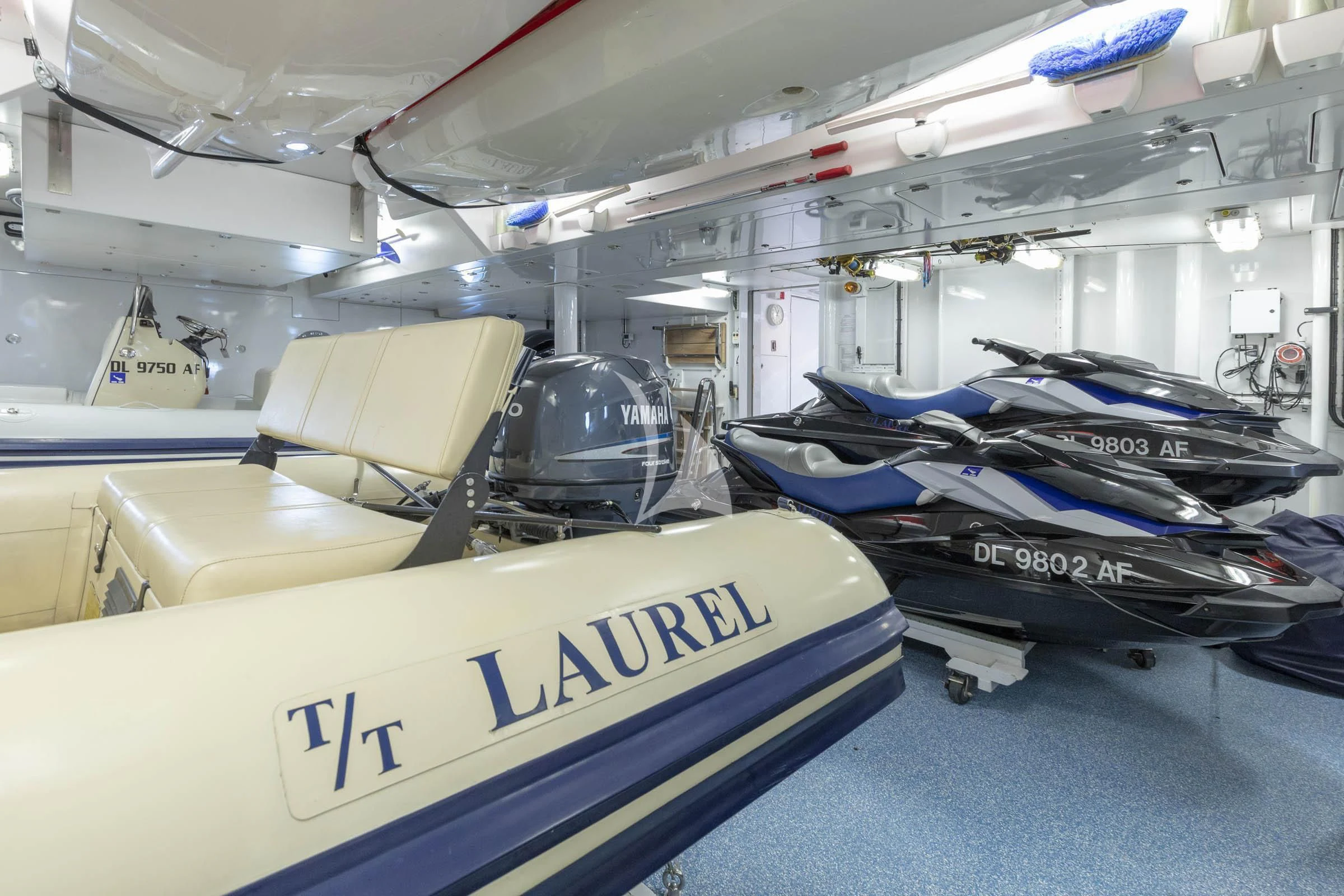 a large factory with several jets aboard LAUREL Yacht for Charter