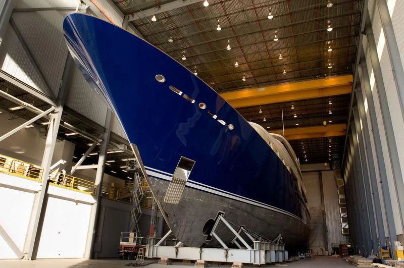a large metal structure with a blue object on it aboard LAUREL Yacht for Charter