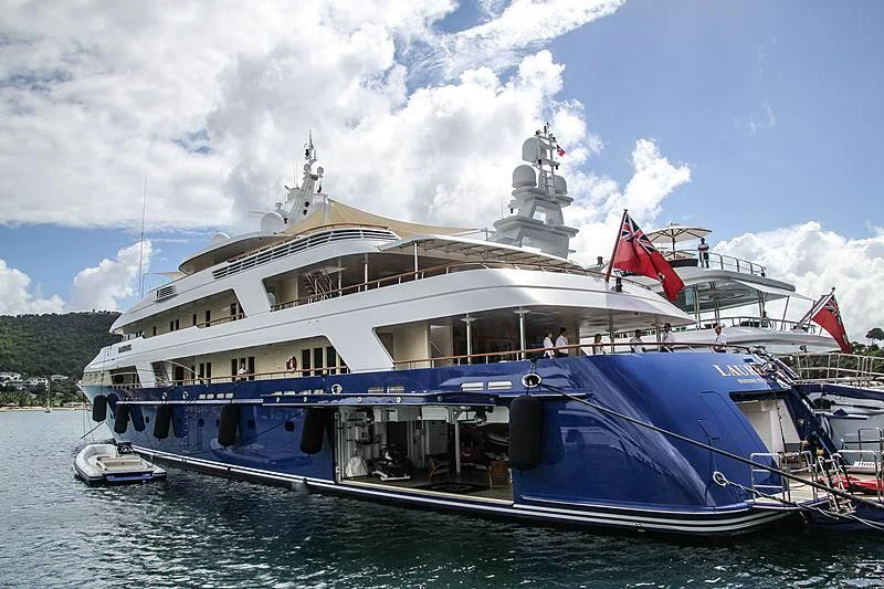 a large boat on the water aboard LAUREL Yacht for Charter