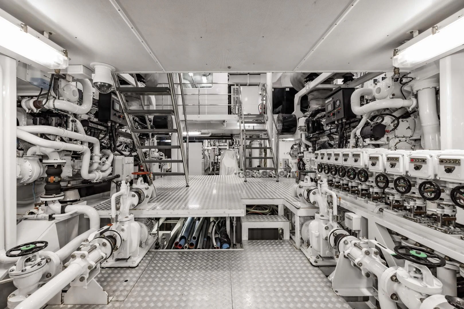 a room full of machinery aboard LAUREL Yacht for Charter