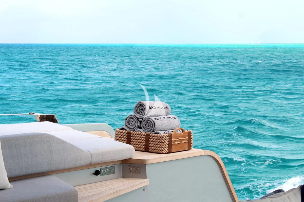 a boat on the water aboard BAD MUTHA Yacht for Sale