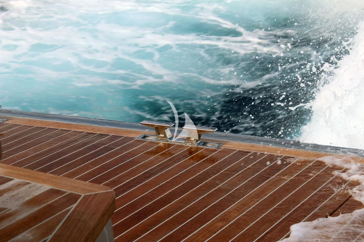 a deck with a boat on it aboard BAD MUTHA Yacht for Sale