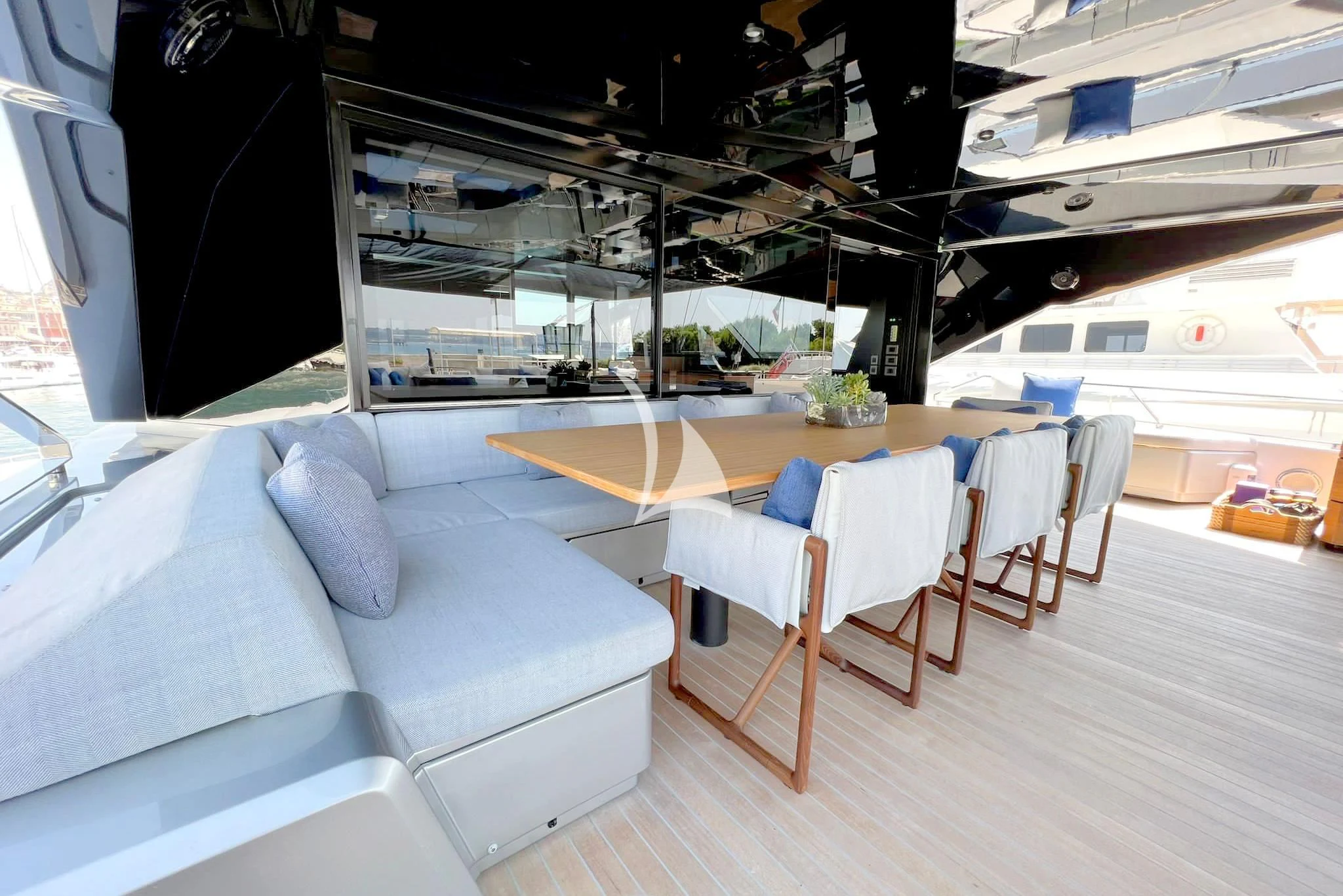 a room with a couch and a table aboard BAD MUTHA Yacht for Sale