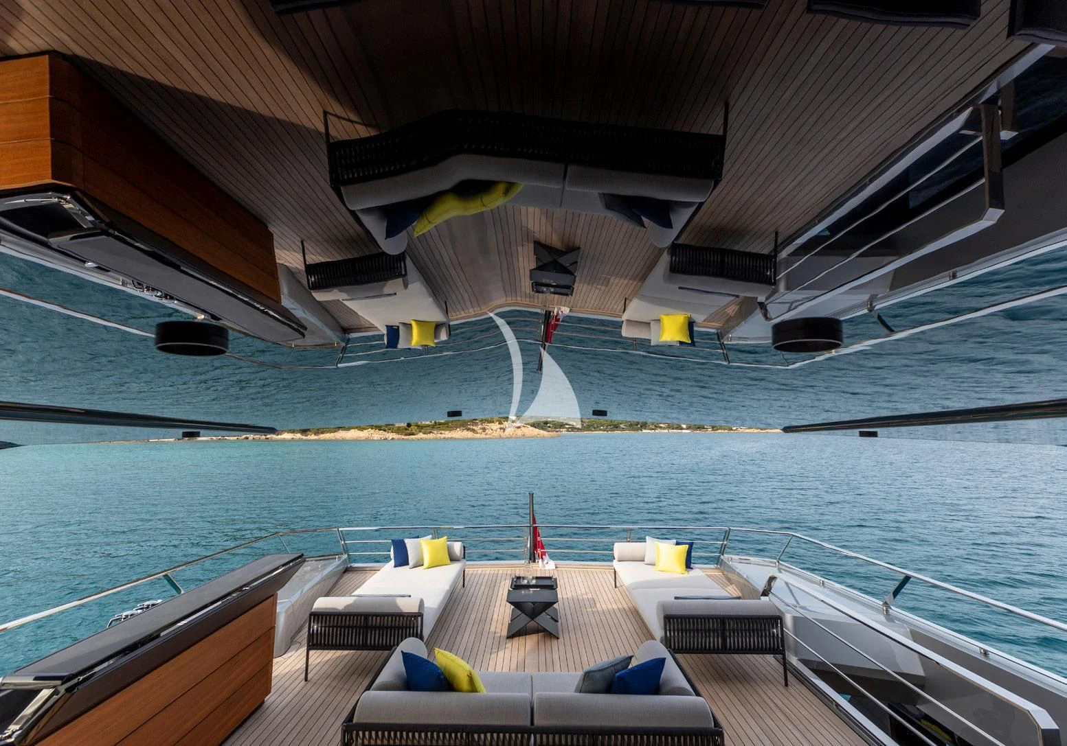 a boat dock with chairs and a pool aboard BAD MUTHA Yacht for Sale