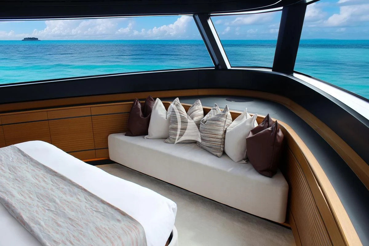 a bed on a boat aboard BAD MUTHA Yacht for Sale