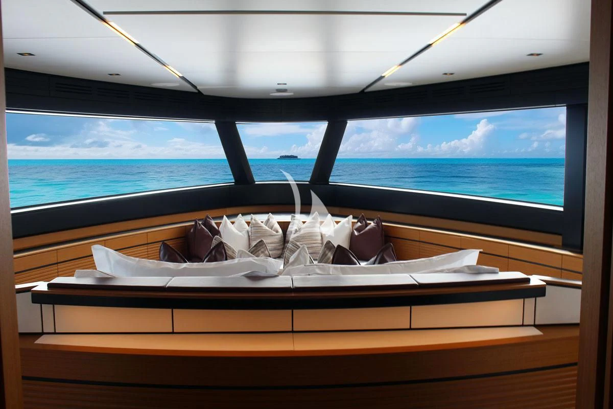 a bed on a train aboard BAD MUTHA Yacht for Sale