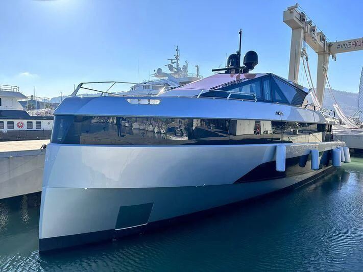 a large boat docked aboard BAD MUTHA Yacht for Sale