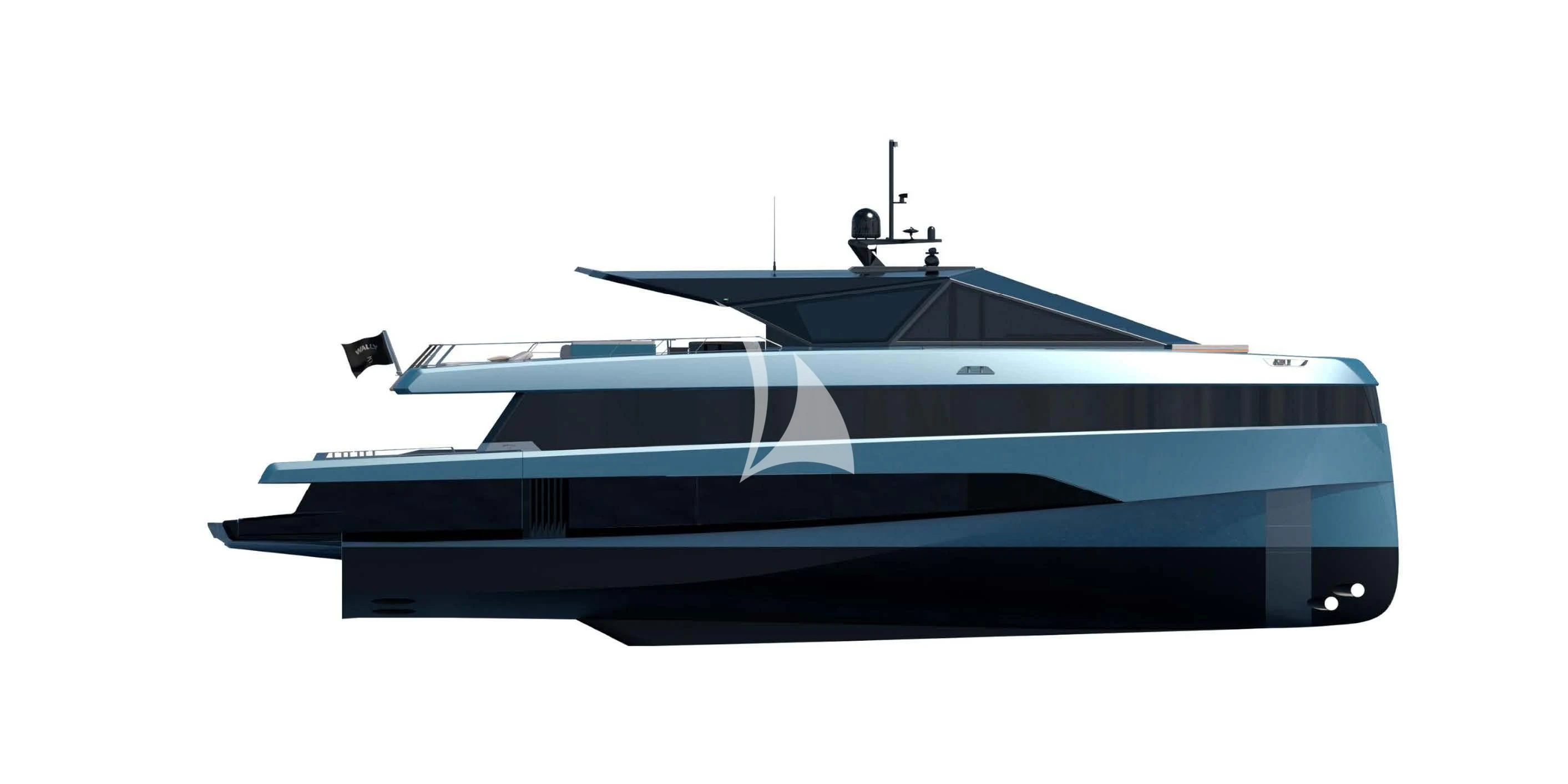 a blue and white boat aboard BAD MUTHA Yacht for Sale