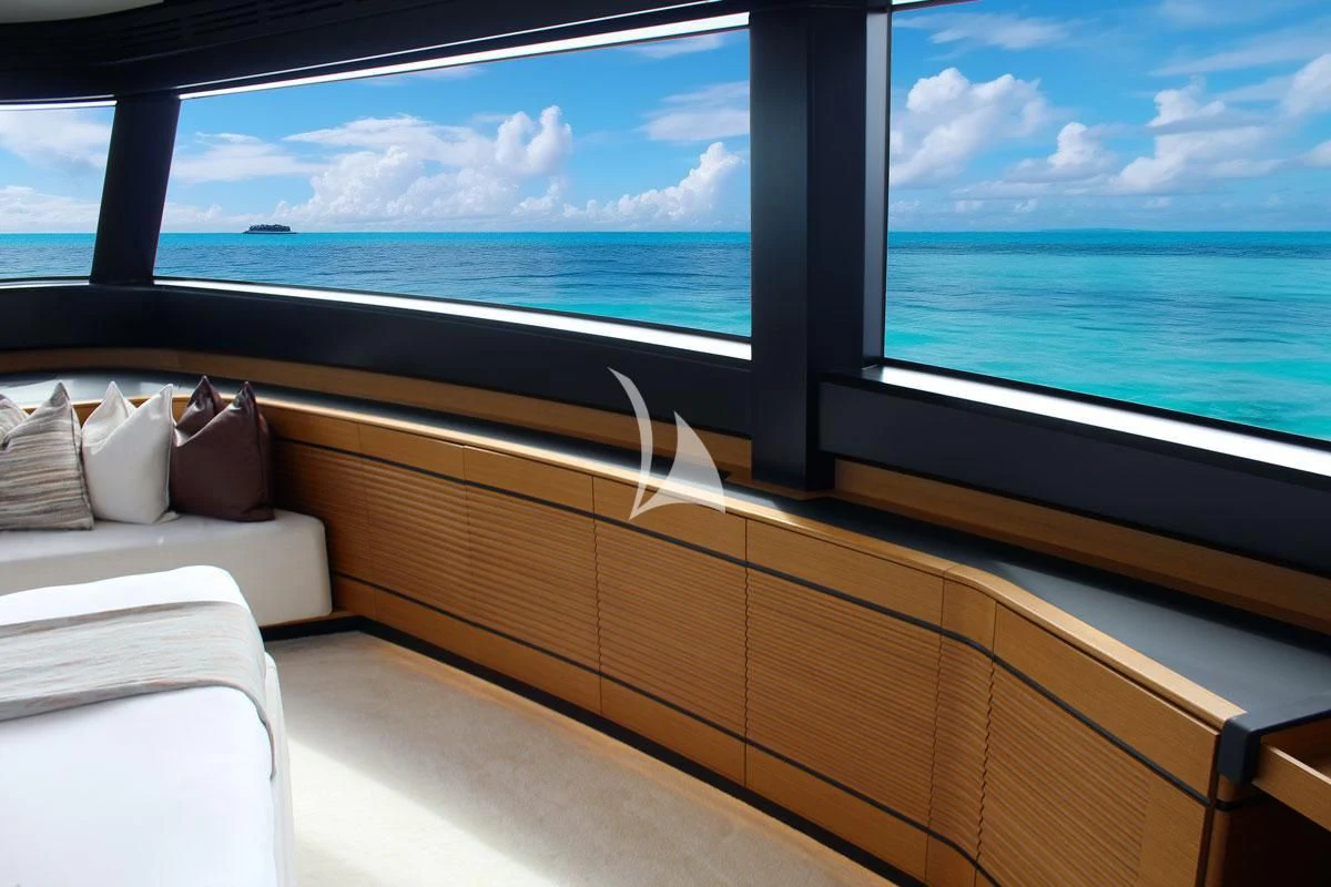 a room with a view of the ocean and the ocean aboard BAD MUTHA Yacht for Sale