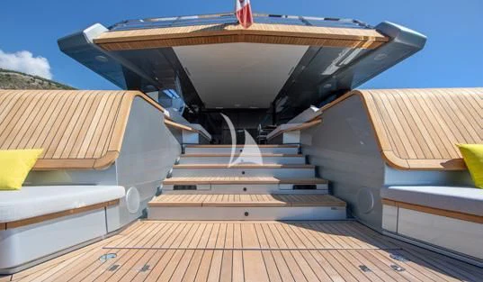 a large airplane with a deck aboard BAD MUTHA Yacht for Sale