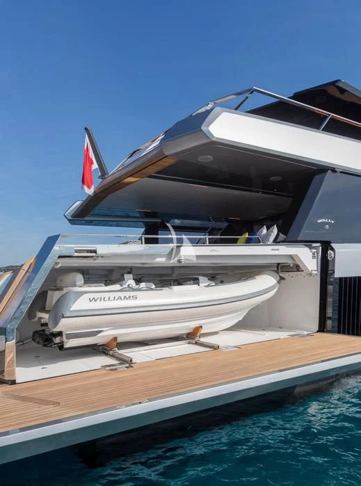 a boat docked at a pier aboard BAD MUTHA Yacht for Sale