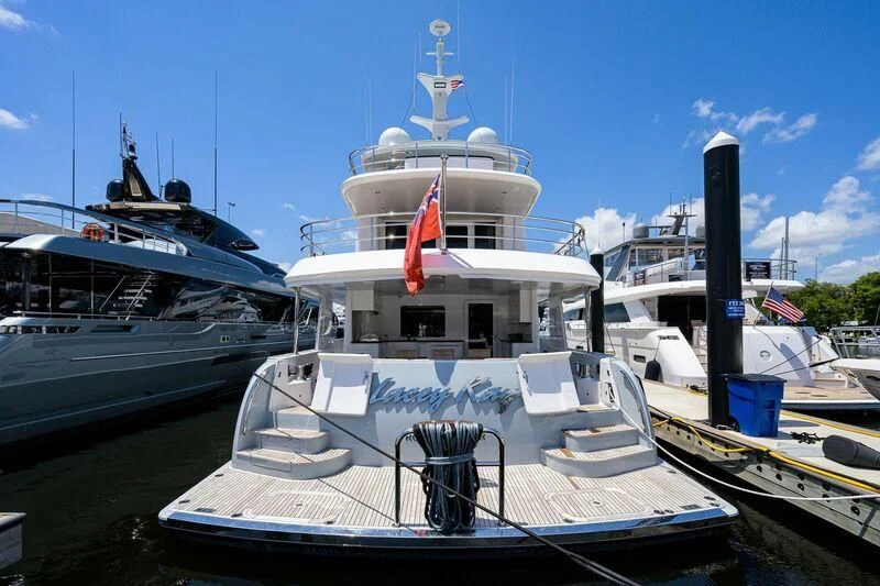 a boat docked at a pier aboard LACEY KAY Yacht for Sale