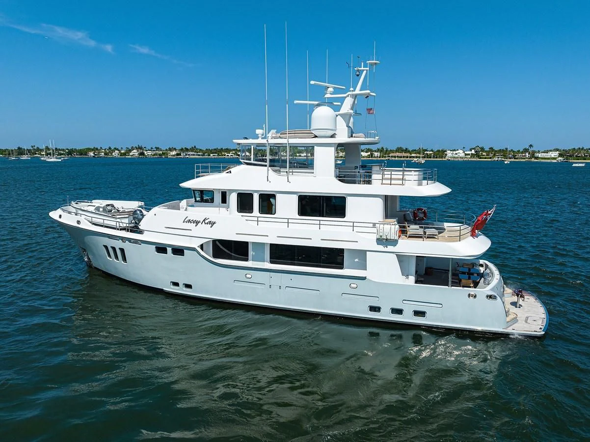 a white boat in the water aboard LACEY KAY Yacht for Sale