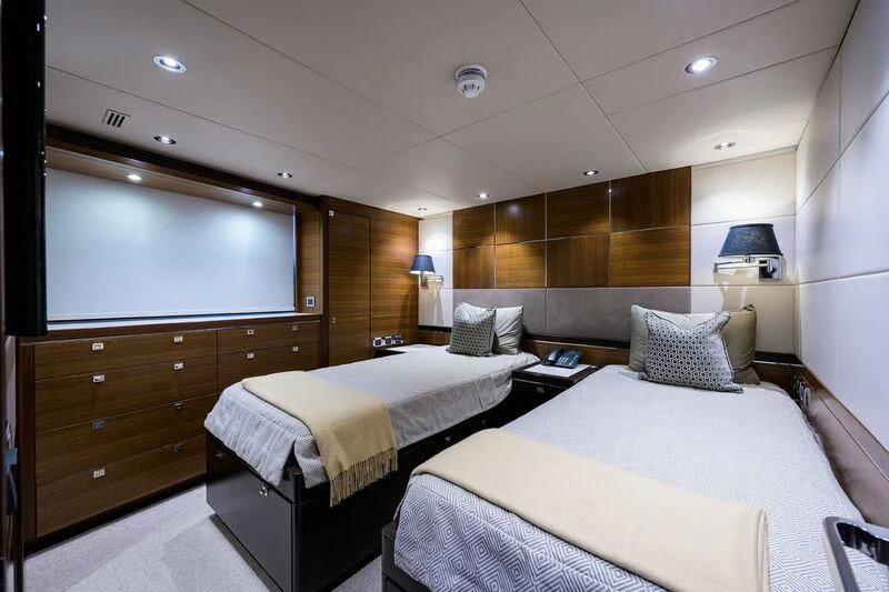 a room with two beds aboard LACEY KAY Yacht for Sale