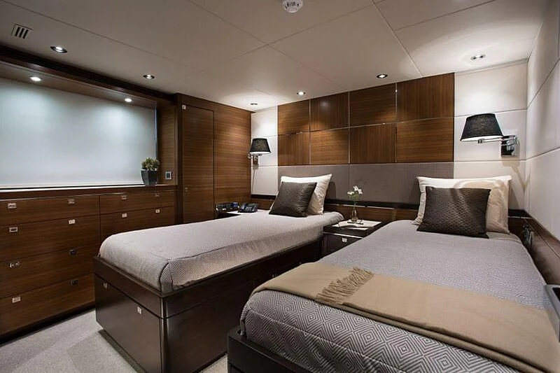 a room with two beds aboard LACEY KAY Yacht for Sale
