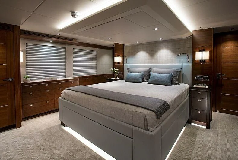 a large bedroom with a bed aboard LACEY KAY Yacht for Sale