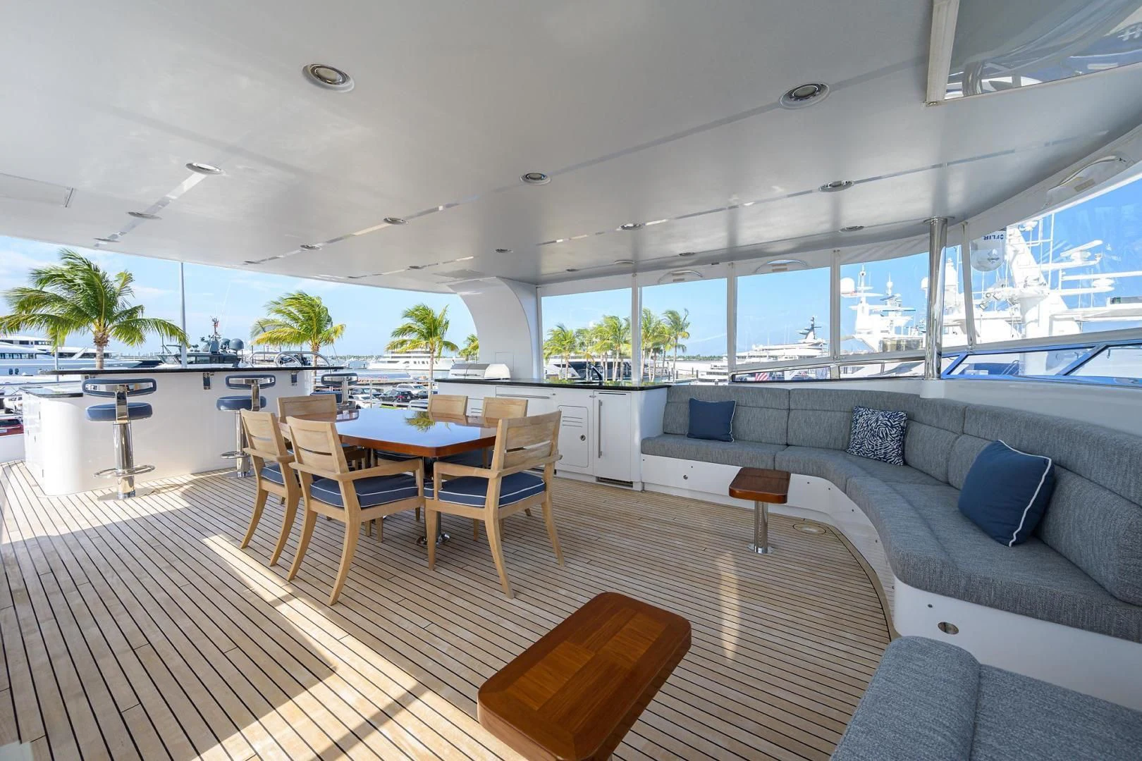 a living room with a large window aboard LACEY KAY Yacht for Sale