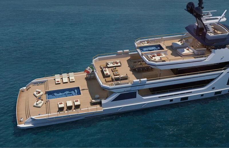 a boat with a motor attached to it aboard BOW SPRIT Yacht for Sale