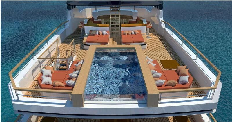 a boat with a cat on it aboard BOW SPRIT Yacht for Sale