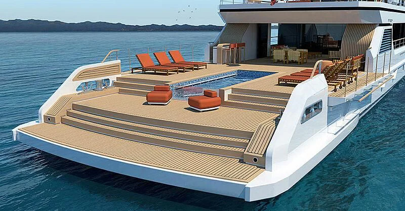 a large white boat on a body of water aboard BOW SPRIT Yacht for Sale