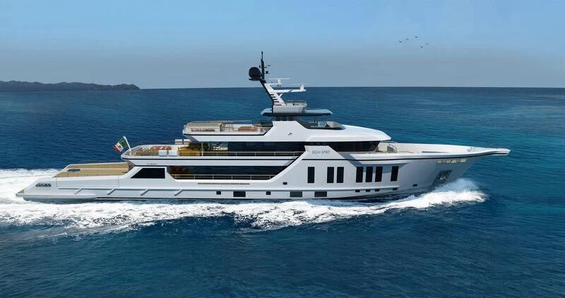 a white yacht on the water aboard BOW SPRIT Yacht for Sale