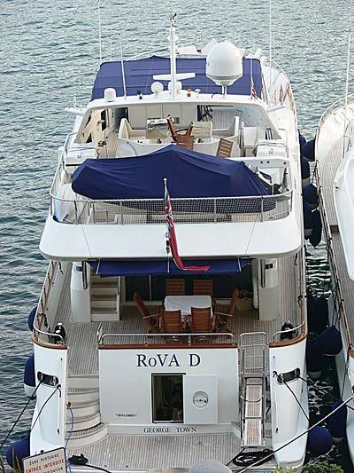 a boat with a canopy aboard OBSESSION Yacht for Sale