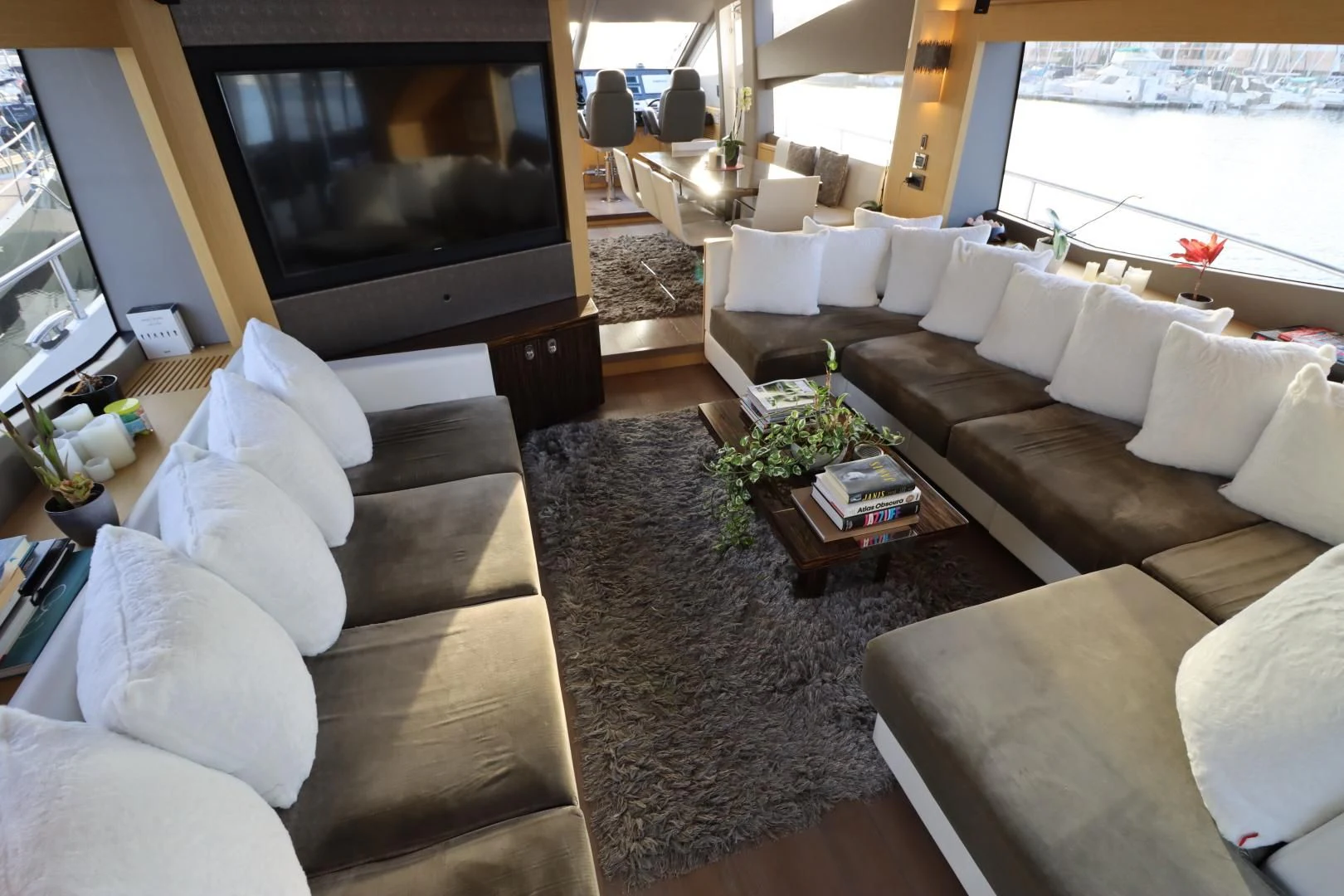 a living room with a large television aboard MOJO RISIN Yacht for Sale