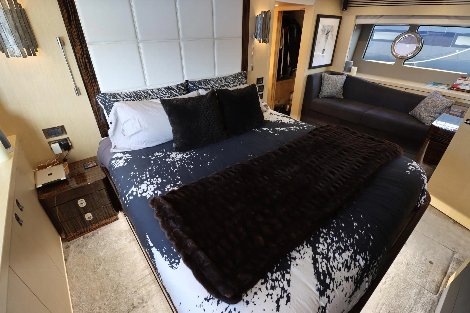 a bed in a bedroom aboard MOJO RISIN Yacht for Sale