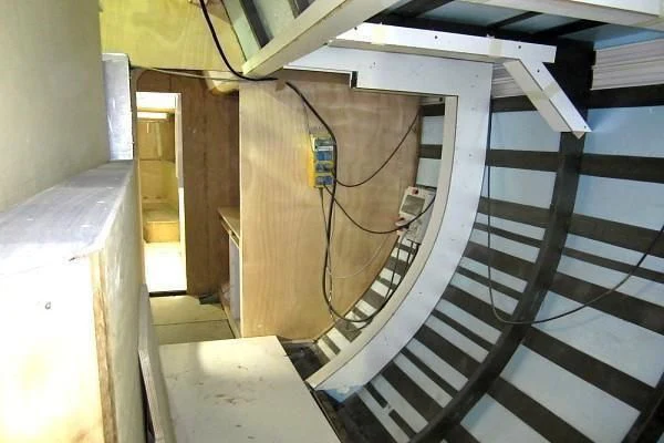 a staircase with wires aboard GARCIA 110 Yacht for Sale