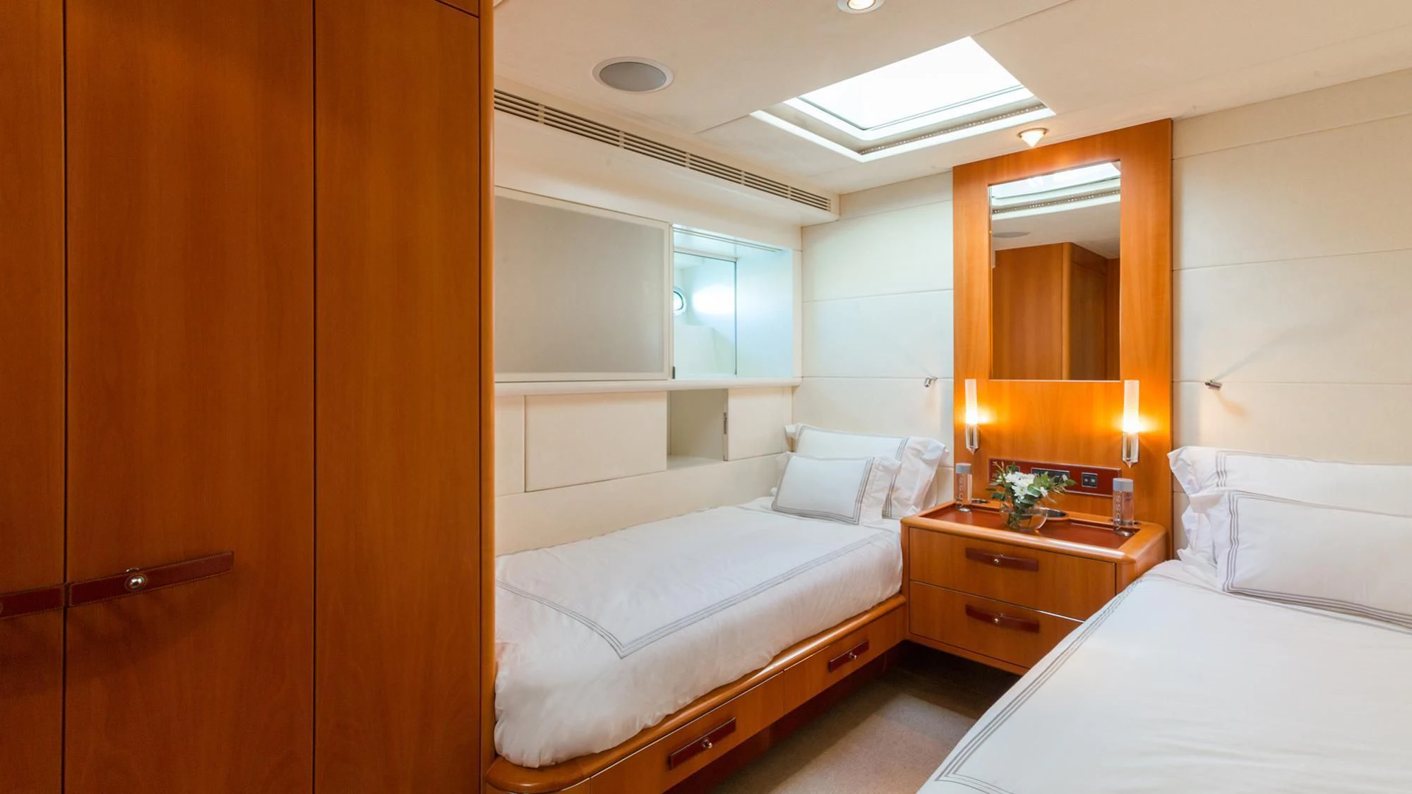 a room with two beds aboard SWAGGER Yacht for Sale