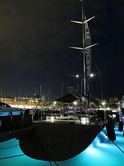 a tall metal tower in a city aboard SWAGGER Yacht for Sale