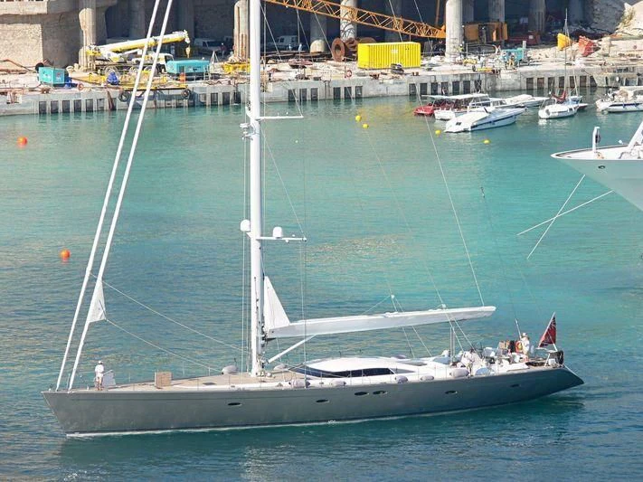 a sailboat in a harbor aboard SWAGGER Yacht for Sale