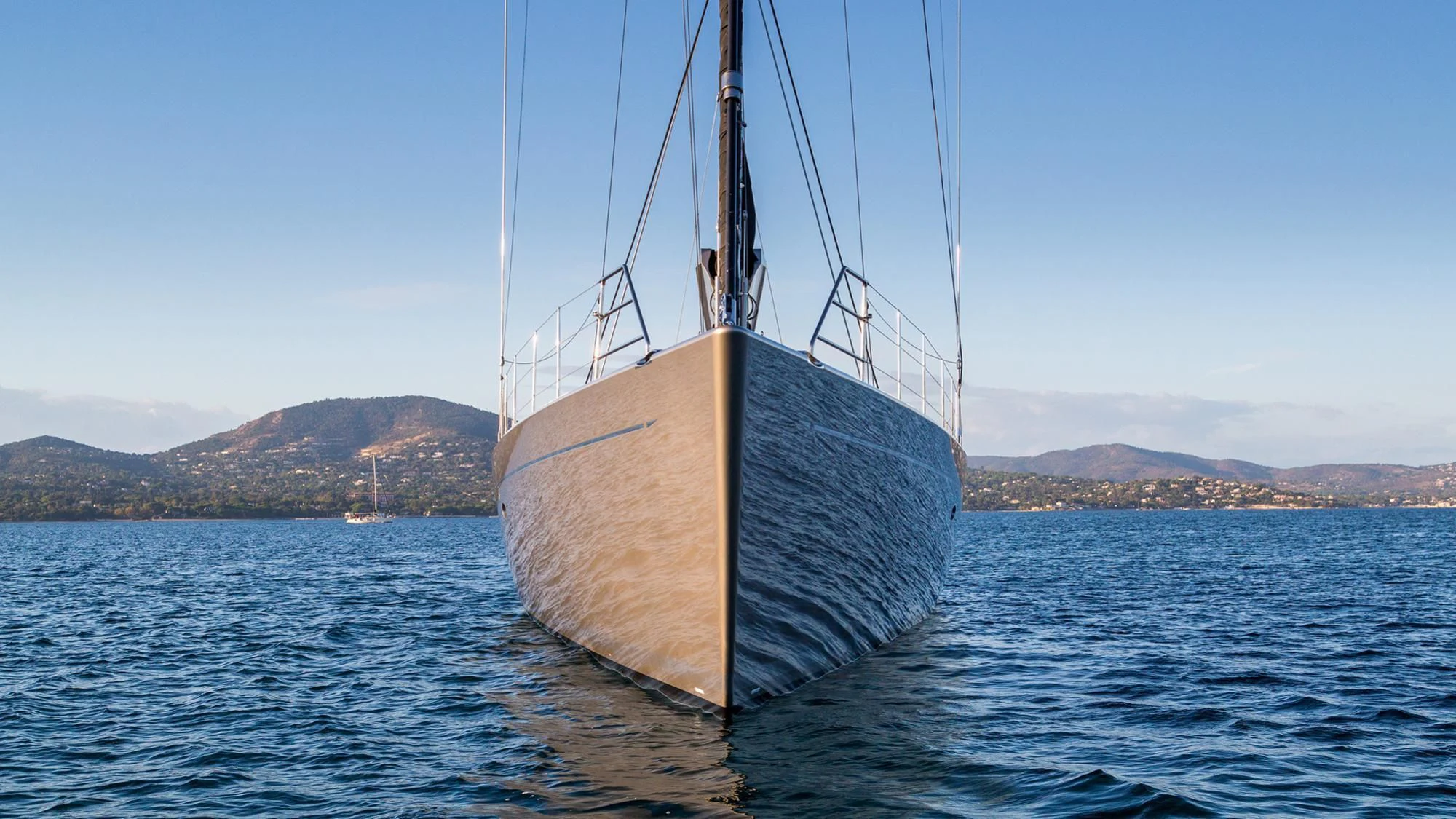 a large ship in the water aboard SWAGGER Yacht for Sale