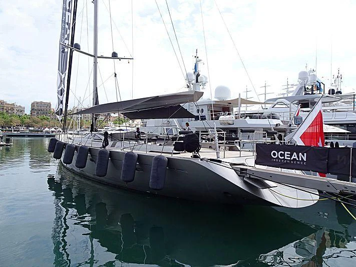a boat docked at a pier aboard SWAGGER Yacht for Sale