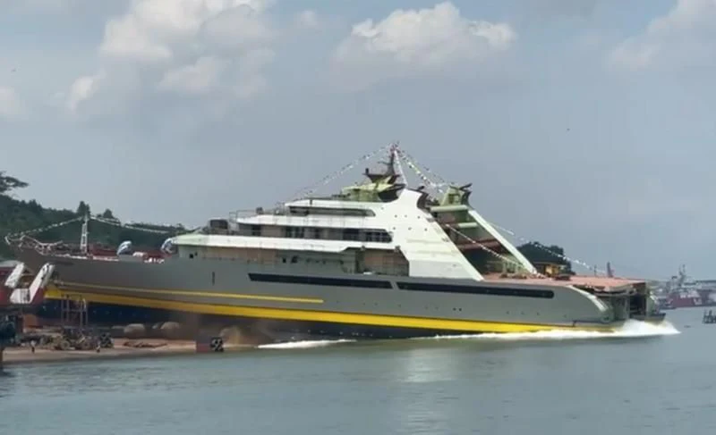 a large ship in the water aboard J7 EXPLORER Yacht for Sale