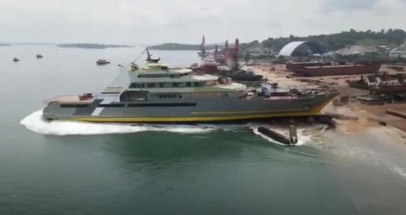 a large ship in the water aboard J7 EXPLORER Yacht for Sale