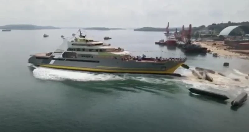 a large ship in the water aboard J7 EXPLORER Yacht for Sale