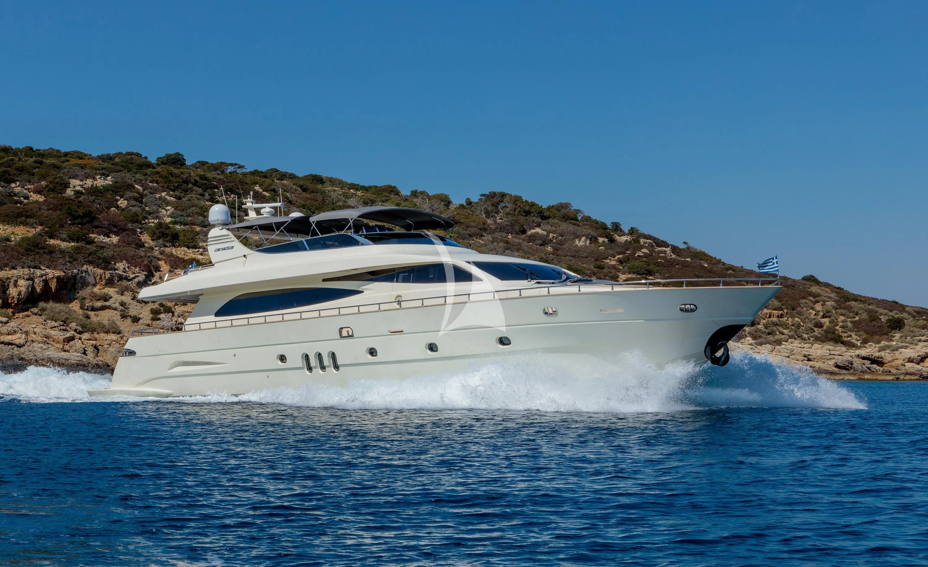 a white yacht on the water aboard MIRAVAL Yacht for Charter
