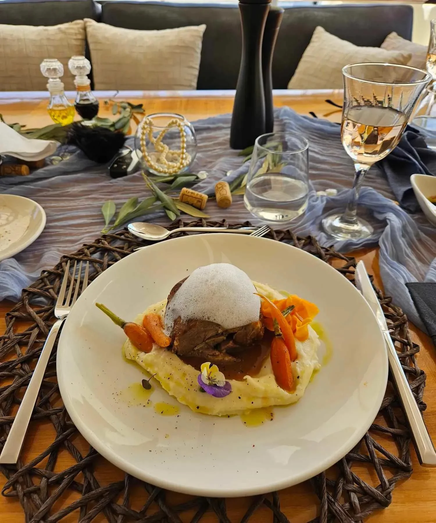 a plate of food aboard MIRAVAL Yacht for Charter