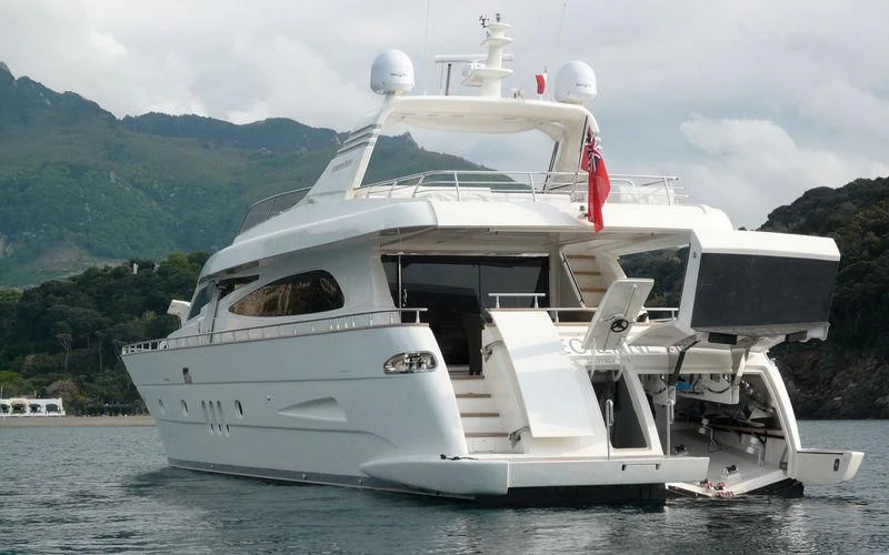 a white yacht in the water aboard MIRAVAL Yacht for Charter