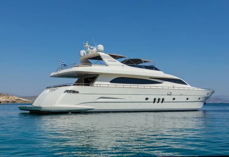 a white yacht on the water aboard MIRAVAL Yacht for Charter