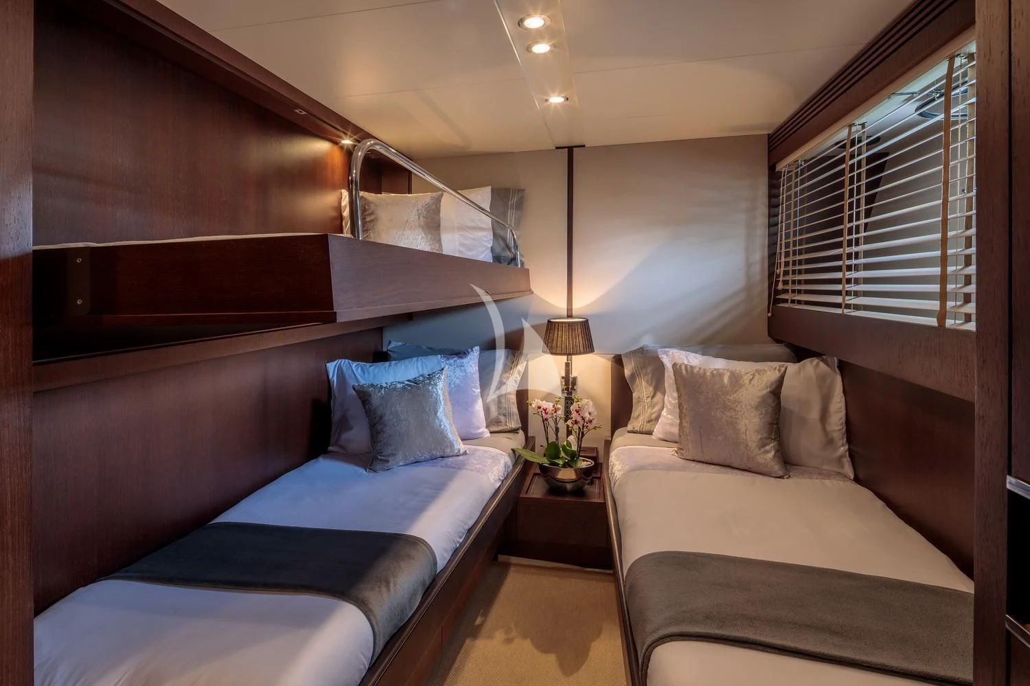 a room with two beds aboard MIRAVAL Yacht for Charter