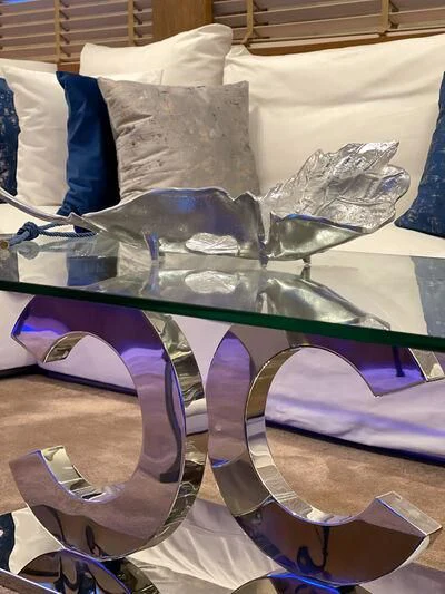 a close-up of a model aboard MIRAVAL Yacht for Charter